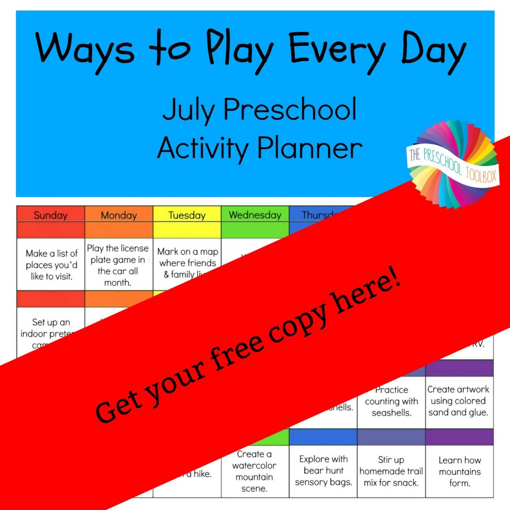 Free Printable July Activity Calendar for Preschoolers