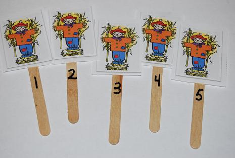 5 Little Scarecrow Stick Puppets to Accompany an Original Rhyme for Preschool and Kindergarten