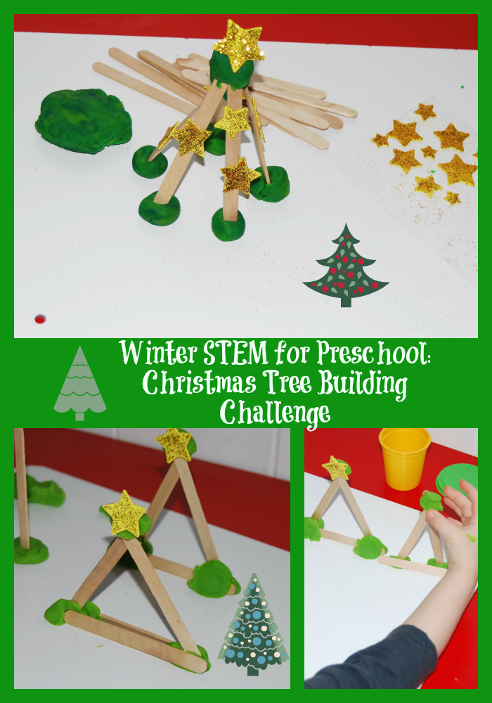 Winter STEM for Preschool Christmas Tree Building Challenge