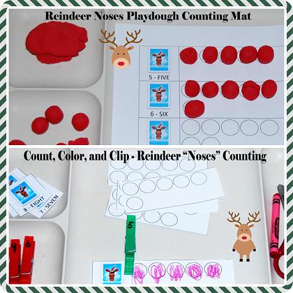 Reindeer Noses Playdough Math Mats for Preschool