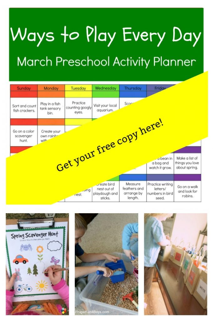 Ways to Play Every Day March Activity Calendar for Preschoolers