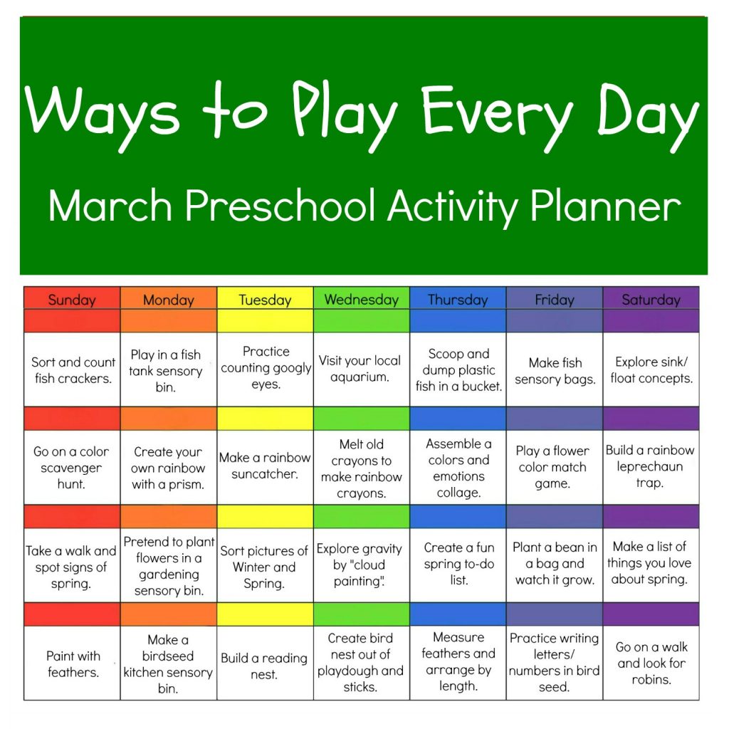 March Ways to Play Every Day Calendar of Activities for Preschoolers