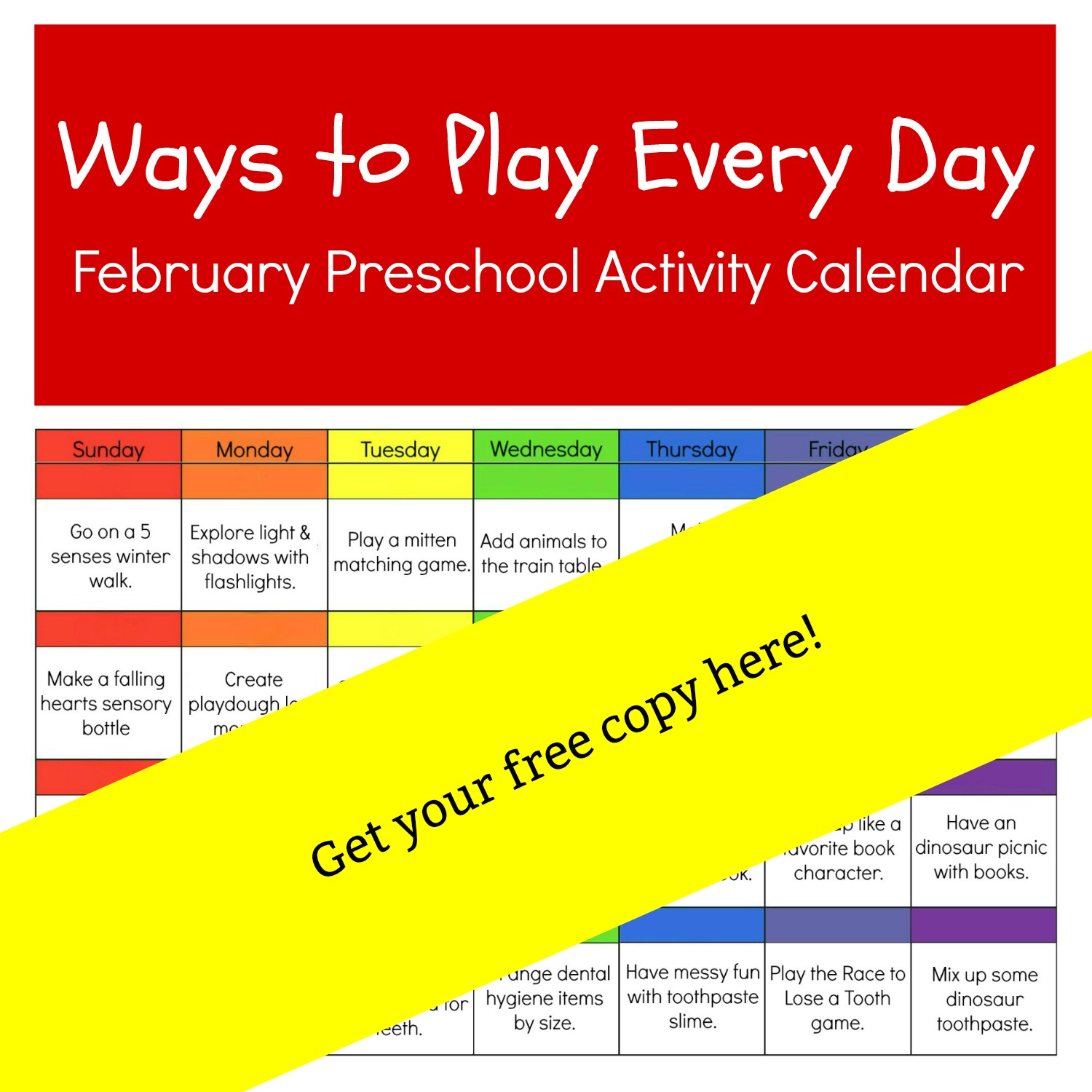 Preschool February Free Printable Activity Calendar